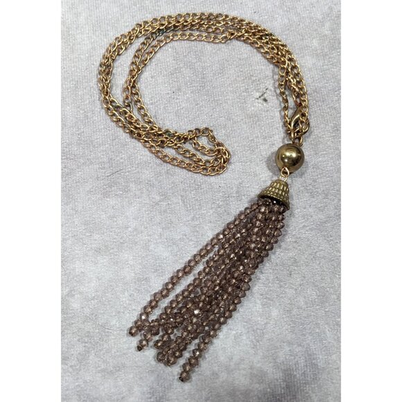 Elegant Glass Beaded Gold Tone Tassel Necklace - Picture 6 of 6